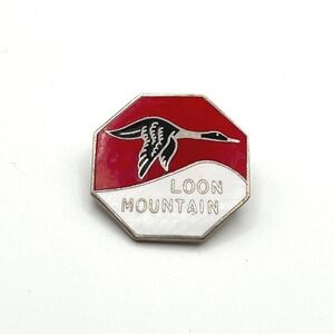 Vintage Loon Mountain New Hampshire Ski Resort Enamel Pin Red White Octagon